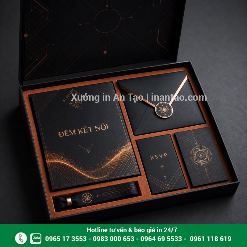 Bộ thiệp mời event cao cấp hoàn chỉnh Bộ thiệp mời event cao cấp kèm phong bì RSVP và vòng tay