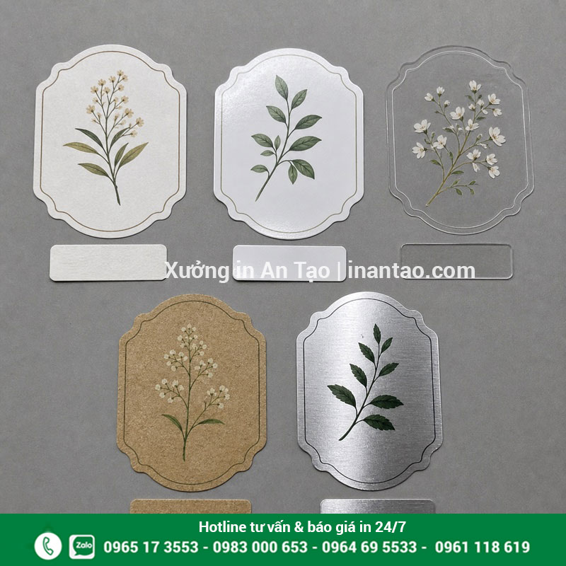 Các chất liệu in decal phổ biến So sánh chất liệu in decal giấy, nhựa trong, kraft và xi bạc