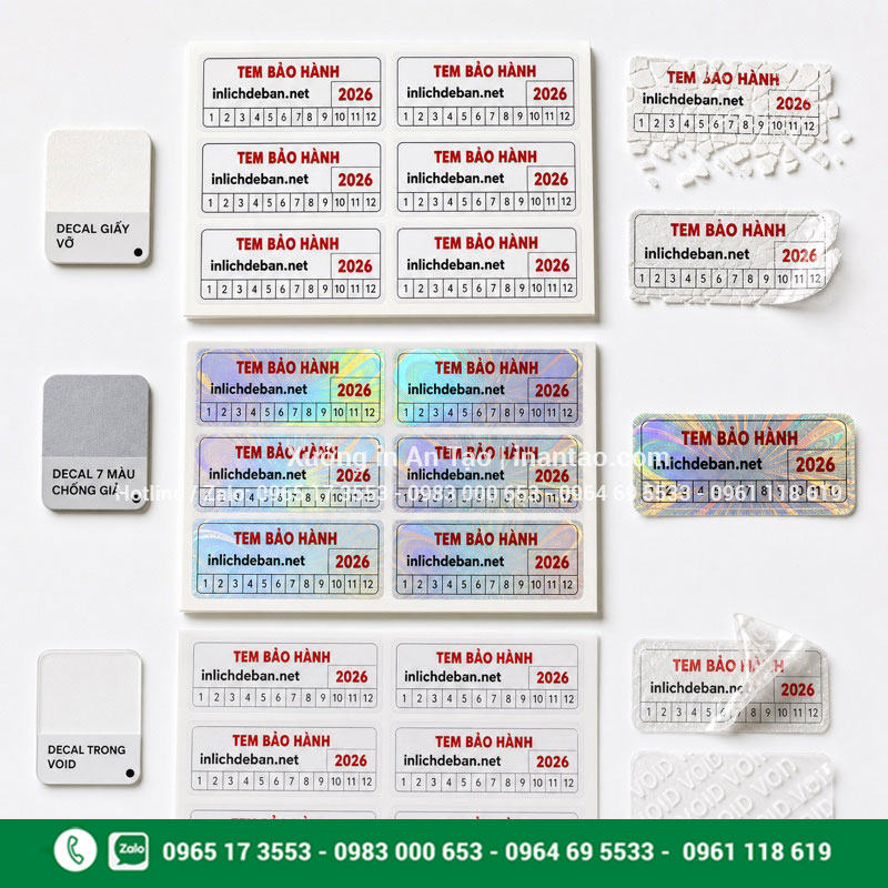 Các chất liệu in tem bảo hành thông dụng So sánh decal vỡ, hologram và decal VOID làm tem bảo hành