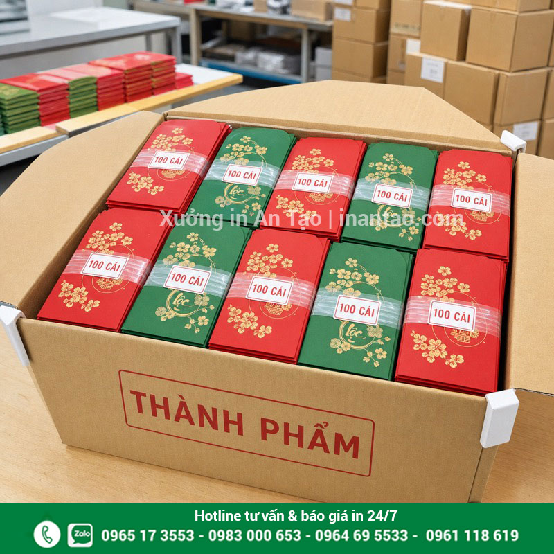Đóng gói bao lì xì thành phẩm giao khách Đóng gói đơn in bao lì xì giá sỉ theo bộ tại xưởng