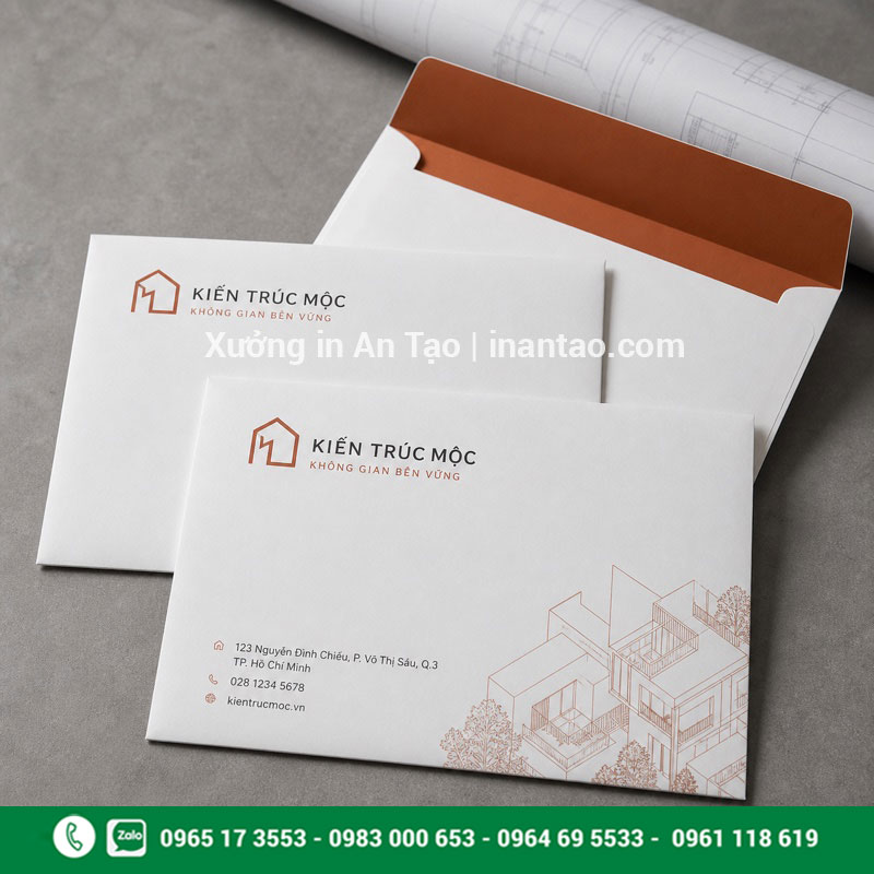 In bao thư A5 chuyên nghiệp theo yêu cầu Mẫu in bao thư A5 theo nhận diện công ty kiến trúc