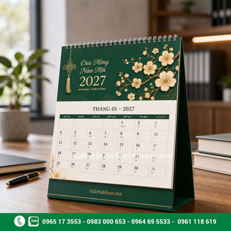 In lịch để bàn theo yêu cầu cho doanh nghiệp In lịch để bàn theo yêu cầu với thiết kế Tết 2027