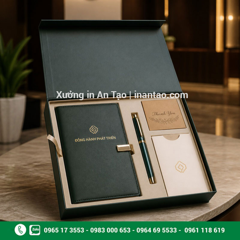 Bộ sổ tay quà tặng doanh nghiệp cao cấp Hộp in sổ tay quà tặng doanh nghiệp kèm bút