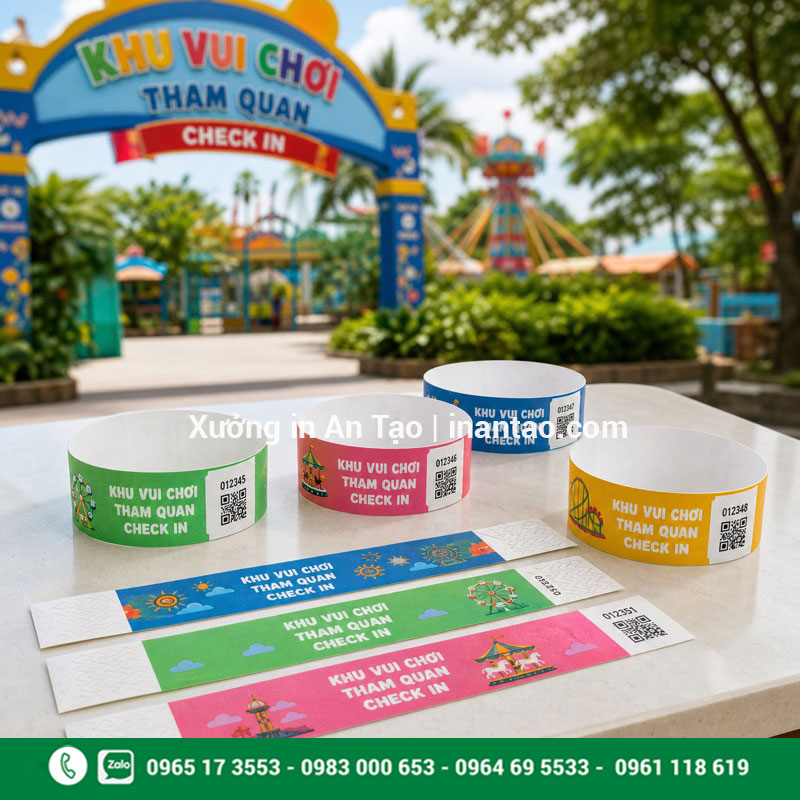 Vòng tay giấy khu vui chơi và khu du lịch In vòng đeo tay khu vui chơi và khu du lịch phân màu vé