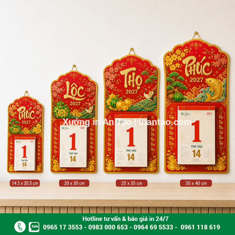 Kích thước lịch bloc từ khổ đại đến siêu cực đại So sánh các kích thước lịch bloc phổ biến