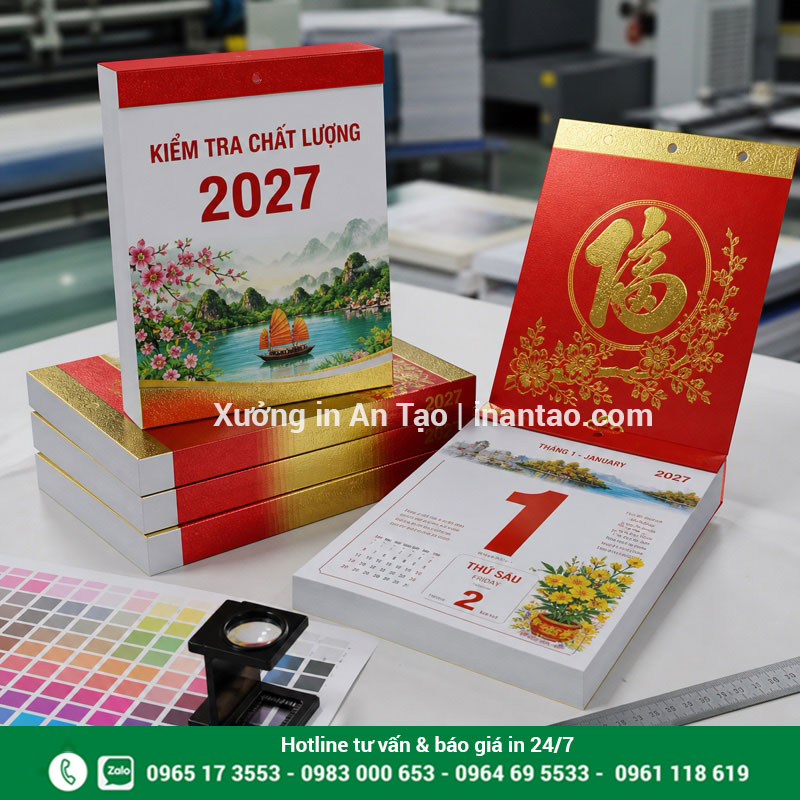Kiểm tra màu và gia công lịch bloc thành phẩm Kiểm tra chất lượng in lịch bloc tại xưởng