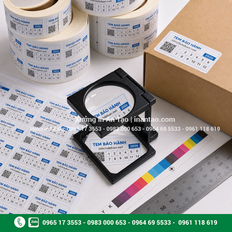 Kiểm soát chất lượng tem bảo hành trước khi giao Kiểm tra độ nét và đường bế của tem bảo hành thành phẩm