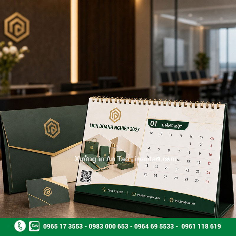 In lịch để bàn theo nhận diện doanh nghiệp Lịch để bàn in logo và thông tin doanh nghiệp