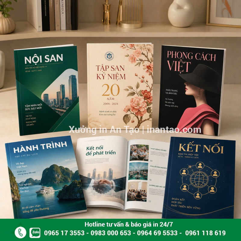 Các mẫu in tập san và tạp chí theo mục đích sử dụng Mẫu in tập san nội bộ tạp chí du lịch và bản tin hiệp hội