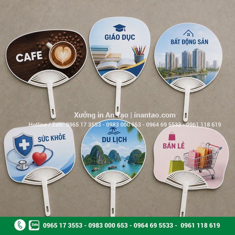 Mẫu quạt nhựa cầm tay quảng cáo theo ngành nghề Các mẫu quạt nhựa cầm tay quảng cáo nhiều hình dáng và ngành nghề
