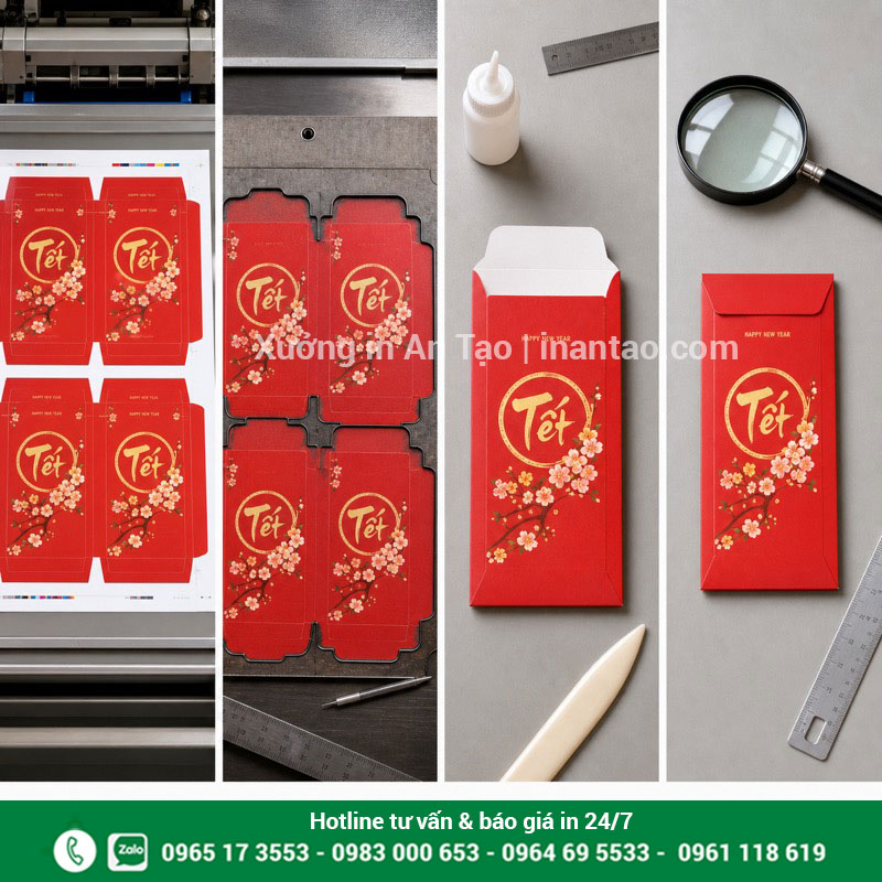 Quy trình sản xuất tại xưởng in bao lì xì Quy trình in bao lì xì từ in bế dán đến kiểm tra