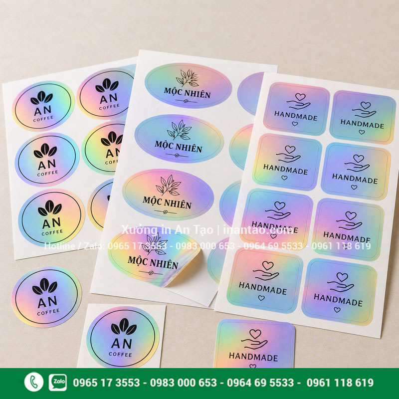 Tem 7 màu thường in theo yêu cầu Tem 7 màu thường in logo trên nền decal ánh cầu vồng