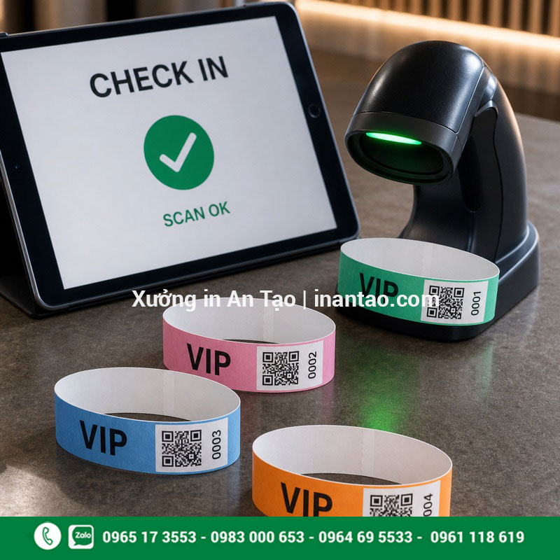 Mẫu vòng tay giấy check in có mã QR Vòng tay check in sự kiện in mã QR và số thứ tự