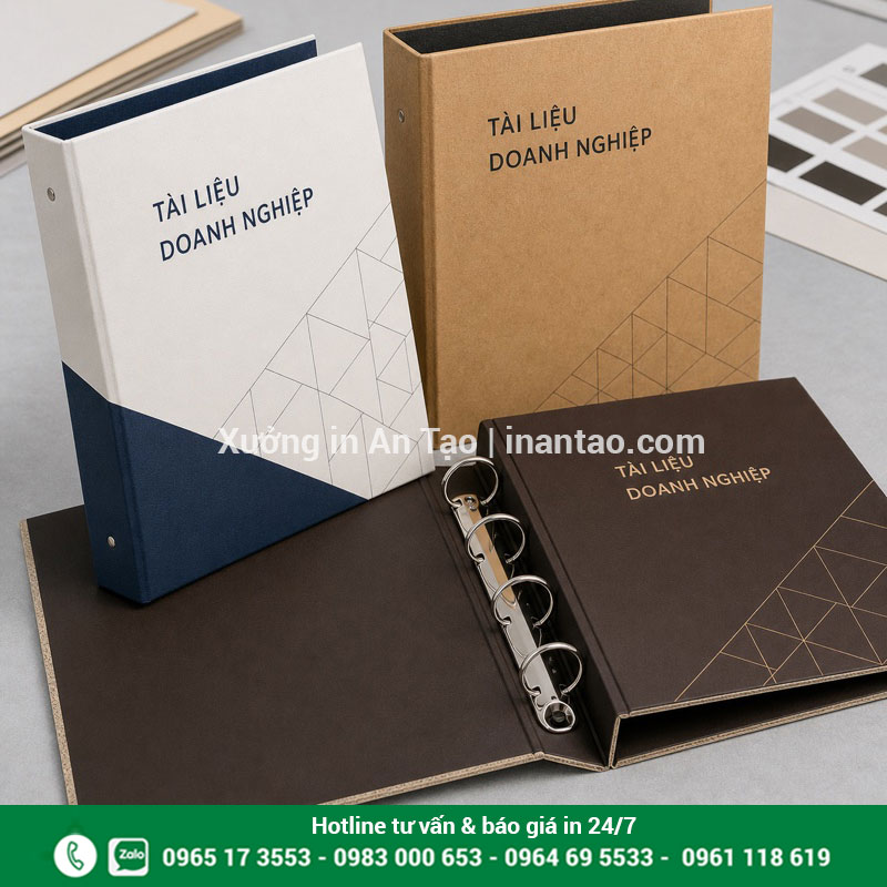 Chất liệu bìa còng in theo yêu cầu Các mẫu bìa còng bằng giấy bồi kraft và simili cao cấp