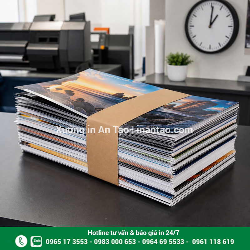In poster lấy liền và đóng gói trong ngày Chồng poster đã cắt thành phẩm cho đơn in poster lấy liền