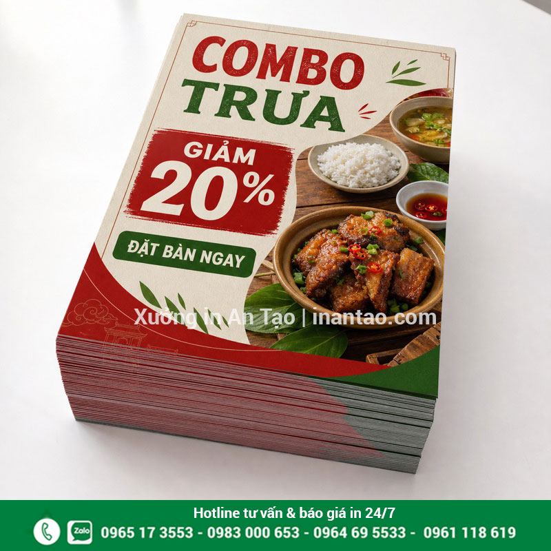 In tờ rơi A5 giá rẻ HCM sắc nét Chồng tờ rơi A5 quảng cáo nhà hàng được cắt thành phẩm