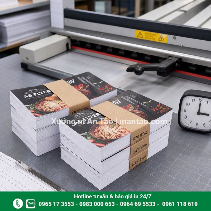 In tờ rơi lấy trong ngày tại xưởng TPHCM Tờ rơi A5 đóng gói sau khi in và cắt để giao trong ngày
