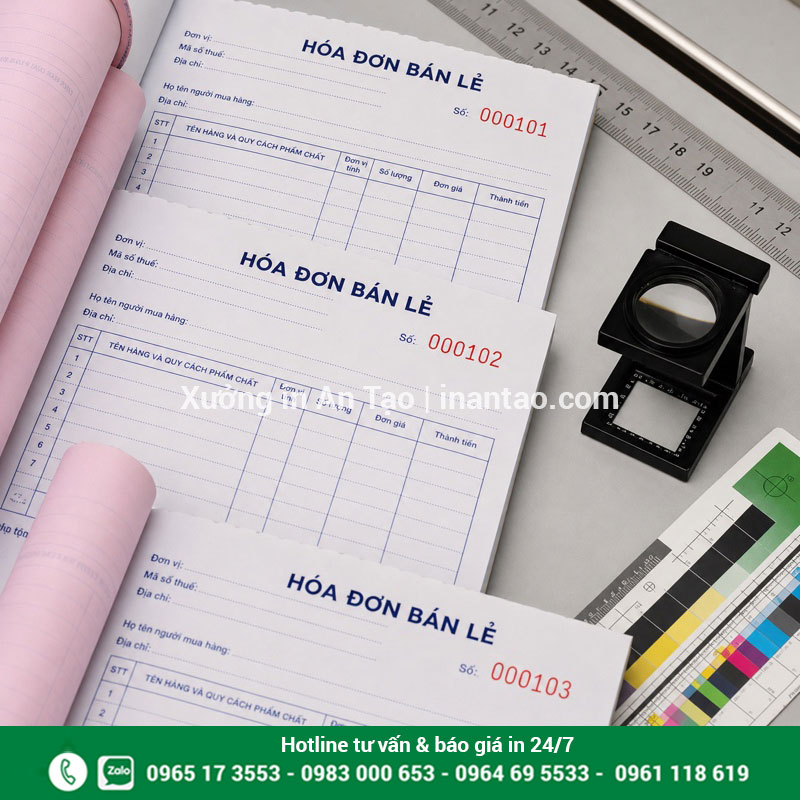 Kiểm tra chất lượng in hóa đơn trước khi đóng gói Kiểm tra số nhảy và răng cưa khi in hóa đơn