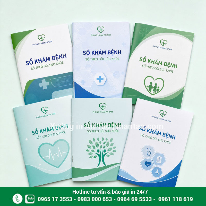 Mẫu sổ khám bệnh đẹp cho phòng khám và bệnh viện Sáu mẫu sổ khám bệnh màu xanh được thiết kế theo nhận diện cơ sở y tế