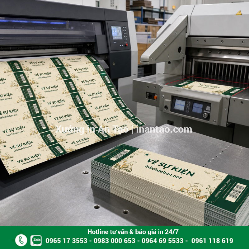 Quy trình sản xuất vé sự kiện tại xưởng in Quy trình in vé sự kiện bằng máy và cắt thành phẩm tại xưởng