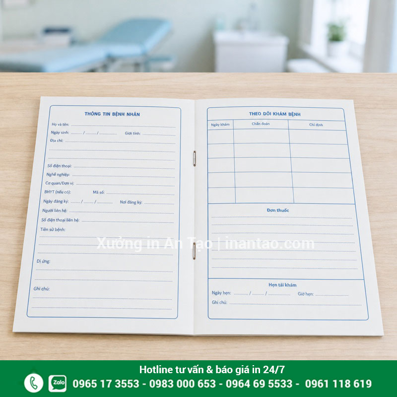 Bố cục ruột sổ khám chữa bệnh dễ ghi chép Trang ruột sổ khám chữa bệnh có thông tin bệnh nhân và bảng theo dõi khám